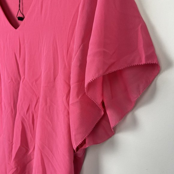 New Portmans Top Blouse Pink Short Sleeve V-Neck Office Casual Size L 14 - Picture 4 of 9